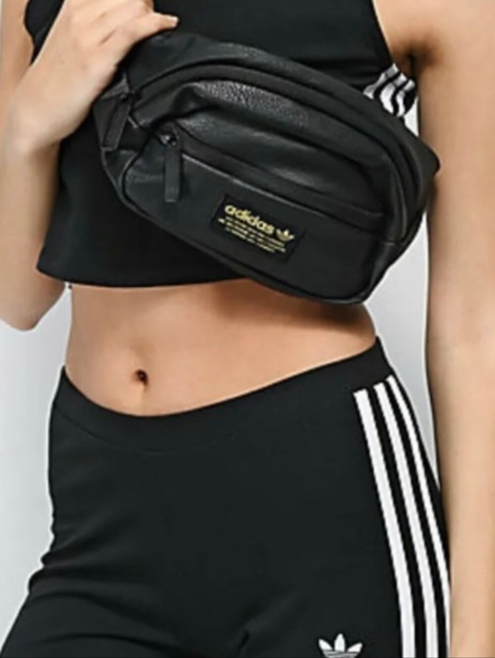 Adidas Originals Faux Leather Waist Pack Fanny Pack Black Gold Festival Unisex